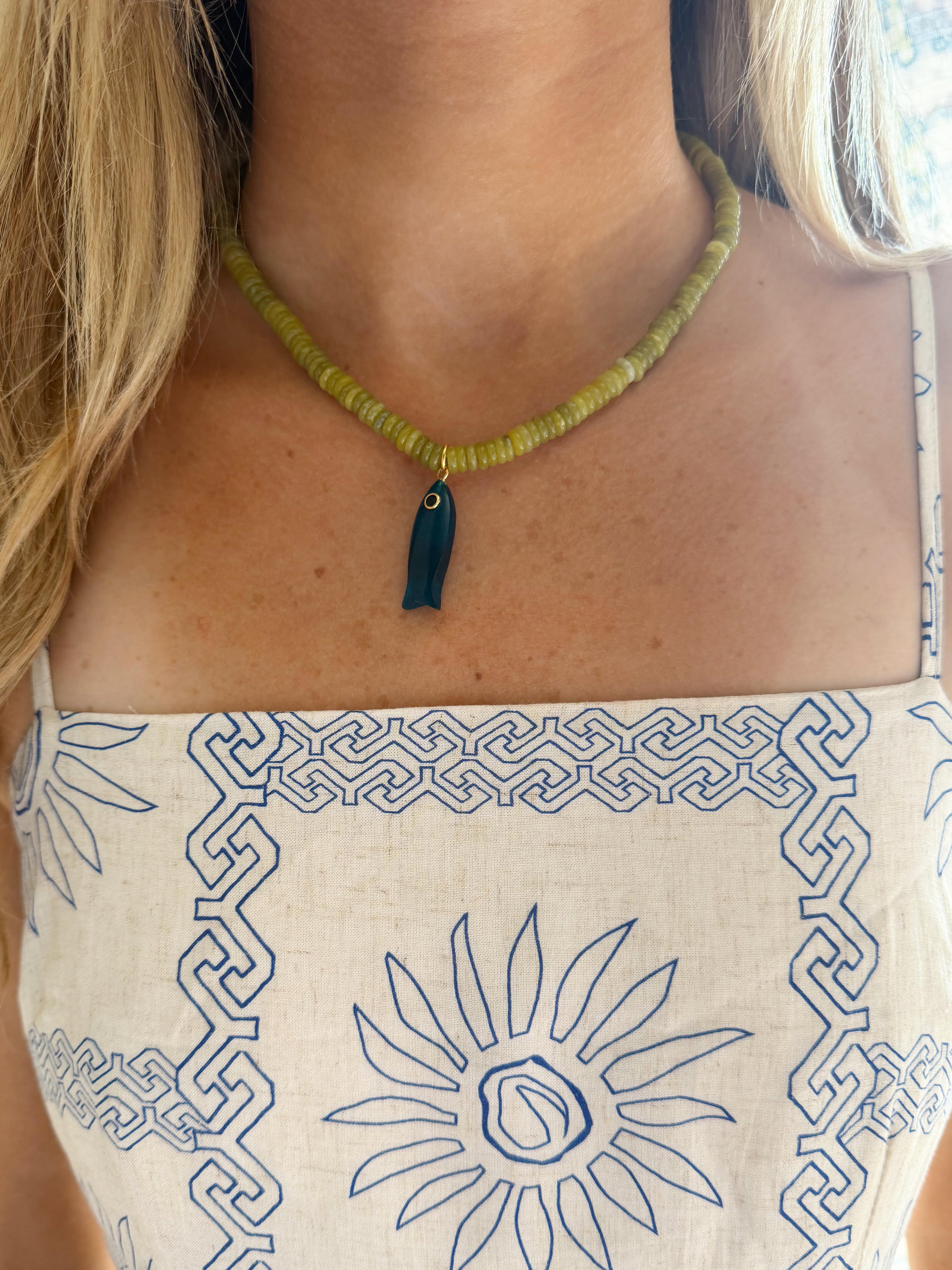 Coastal Charm Fish Necklace- Green